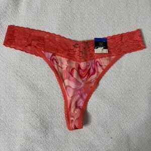 INC International Concepts Women XL Pink Orange Marble Lace Waist Thong New
